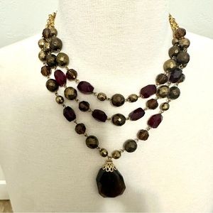 Beaded irridescent crystal multi-strand necklace